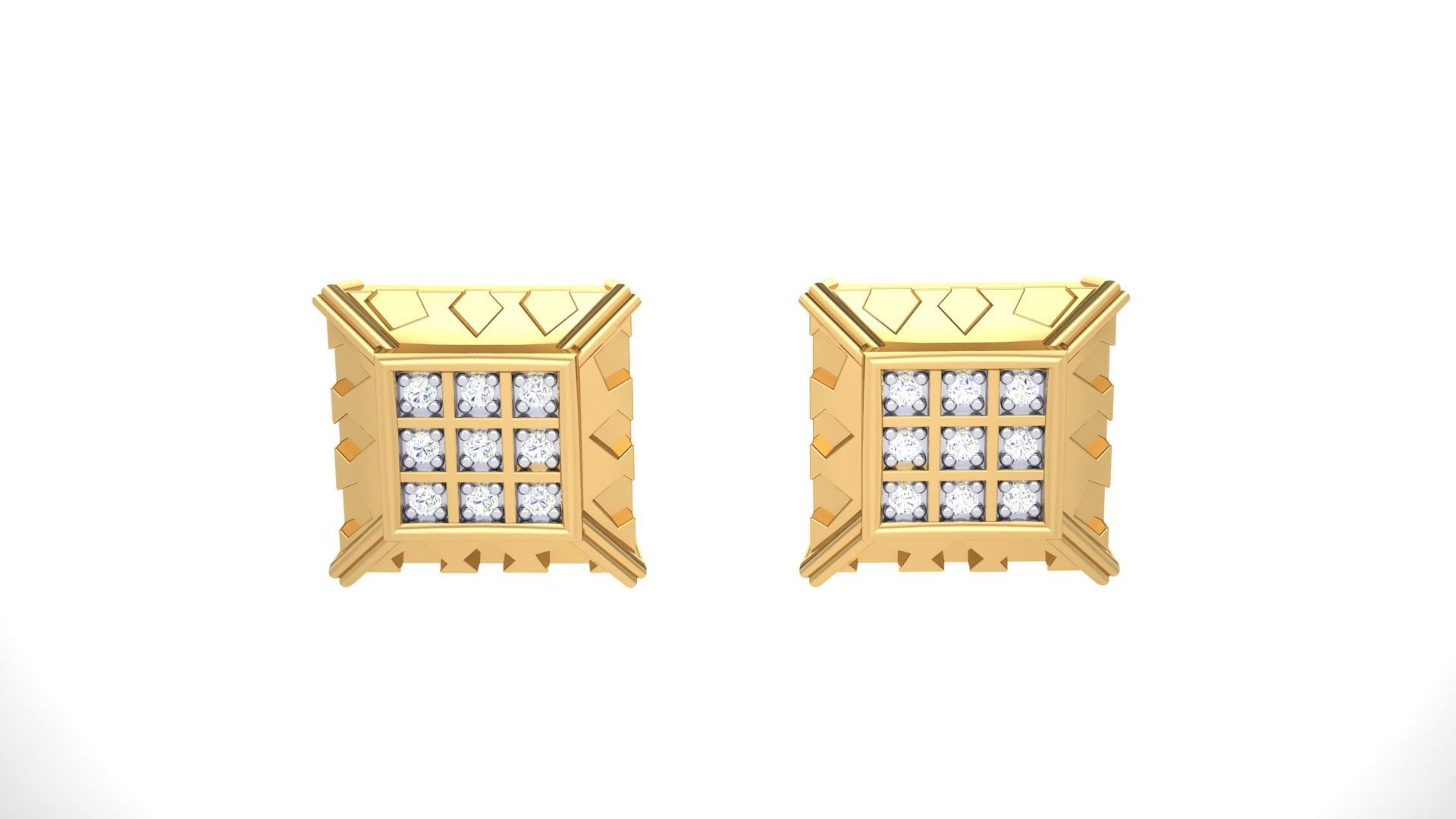 Square Diamond Studs Earrings stl obj mtl 3mf obj gltb glb 3D print model_5
