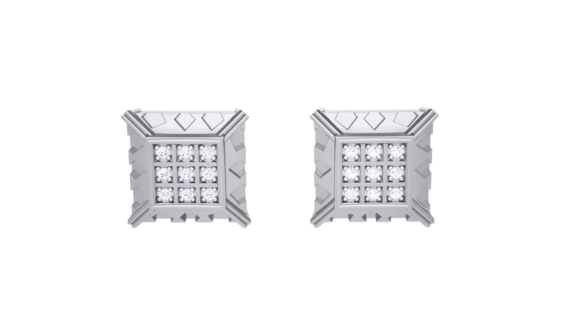 Square Diamond Studs Earrings stl obj mtl 3mf obj gltb glb 3D print model_4