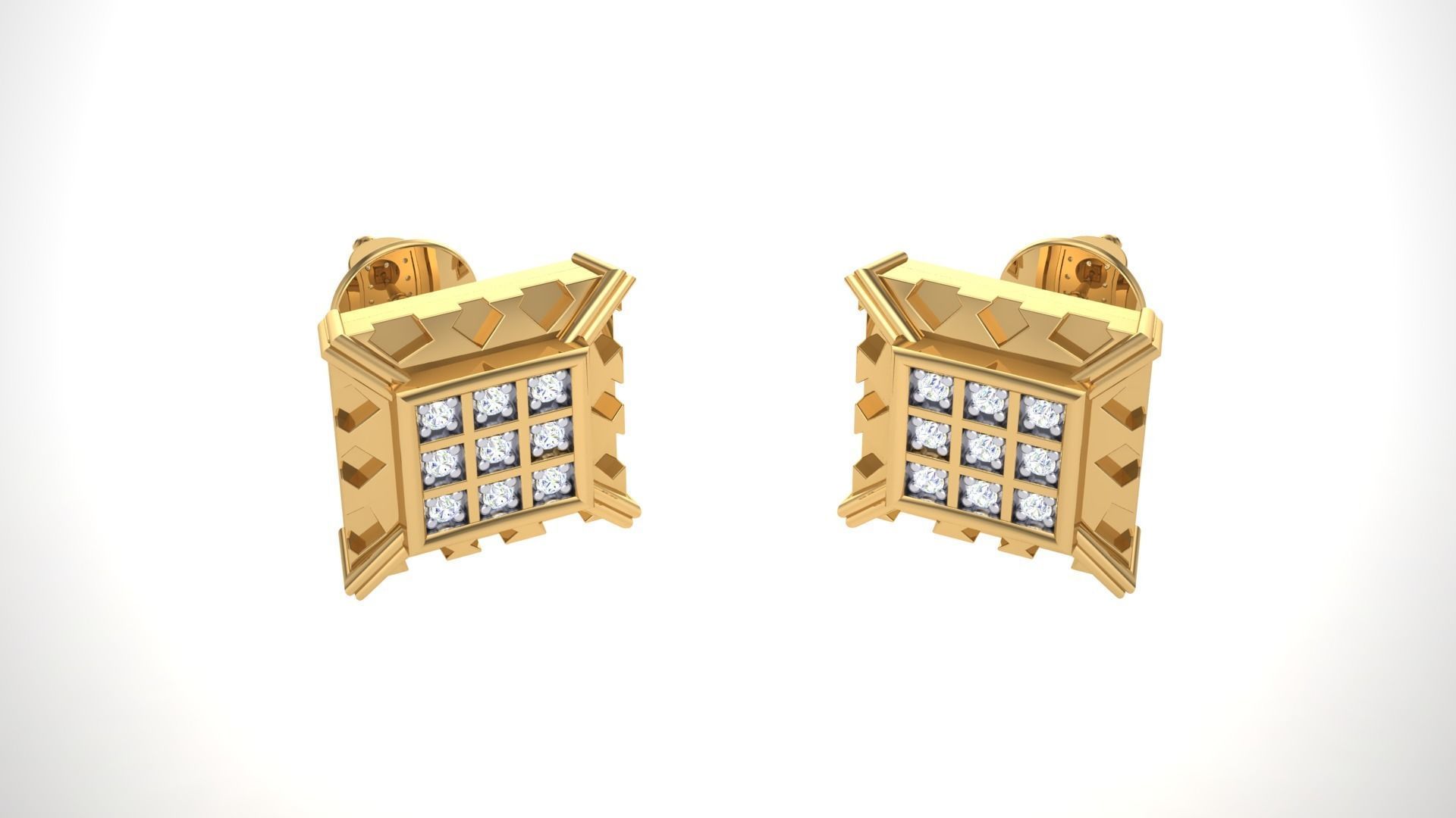 Square Diamond Studs Earrings stl obj mtl 3mf obj gltb glb 3D print model_1