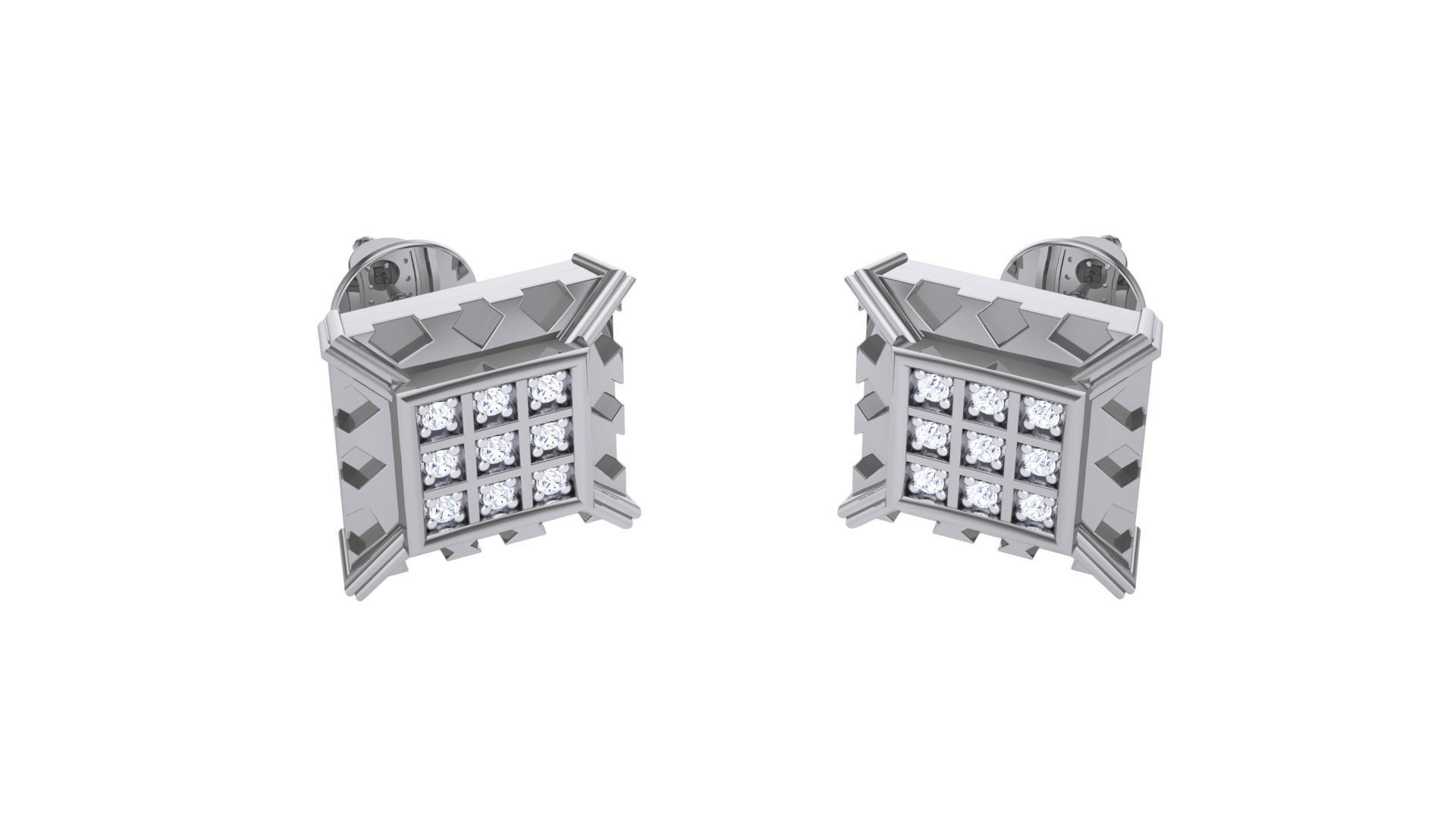 Square Diamond Studs Earrings stl obj mtl 3mf obj gltb glb 3D print model_2