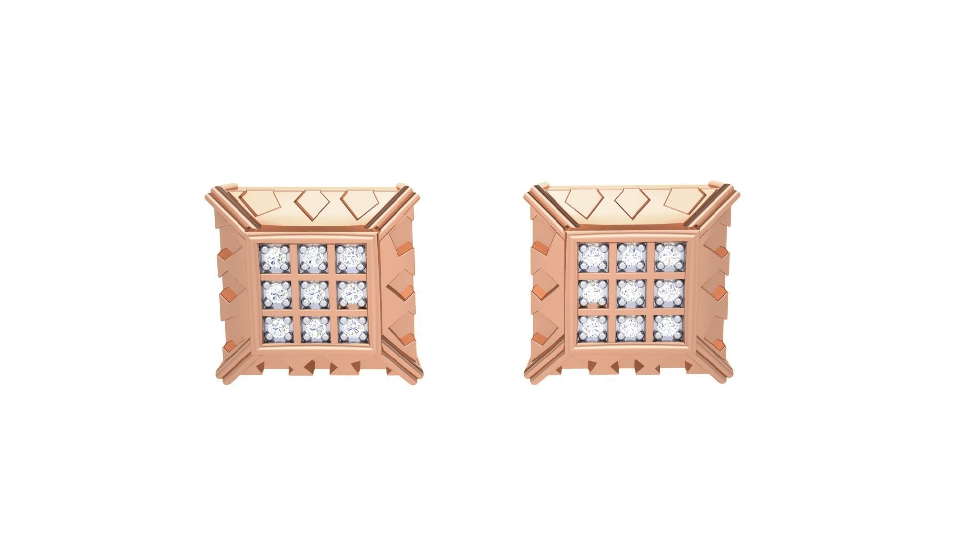 Square Diamond Studs Earrings stl obj mtl 3mf obj gltb glb 3D print model_6