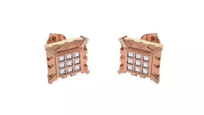 Square Diamond Studs Earrings stl obj mtl 3mf obj gltb glb