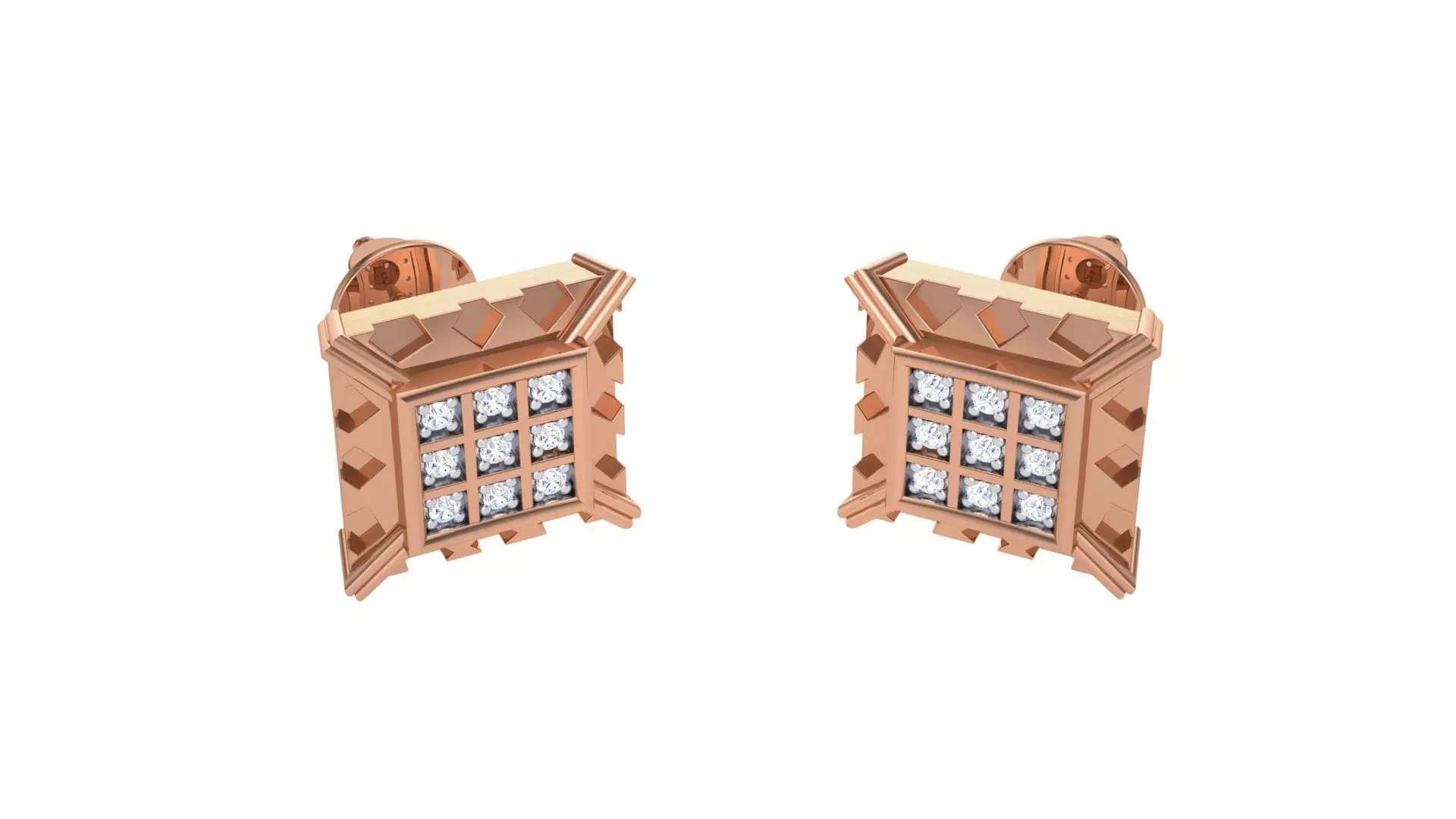 Square Diamond Studs Earrings stl obj mtl 3mf obj gltb glb 3D print model_0