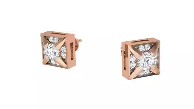 Square Diamond Studs Earrings stl obj mtl 3mf obj gltb glb