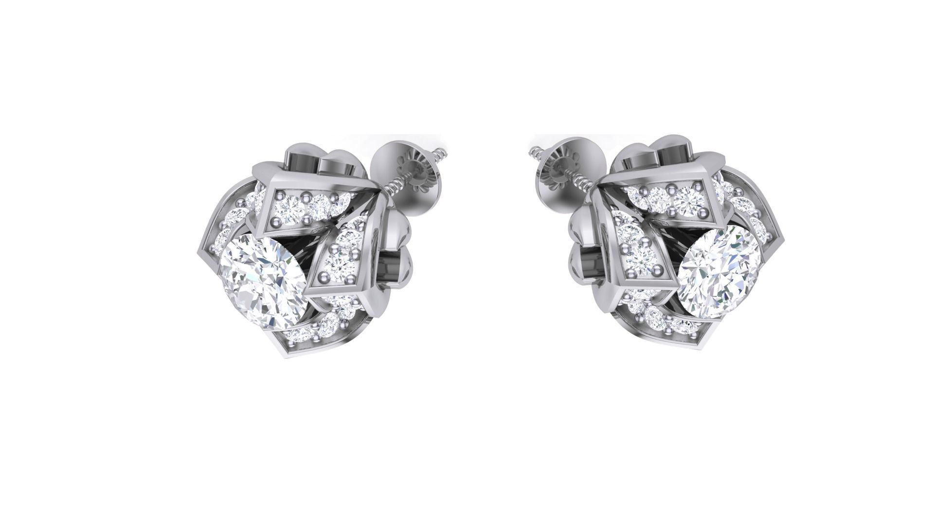 Round Diamond Earrings stl obj mtl 3mf obj gltb glb 3D print model_2