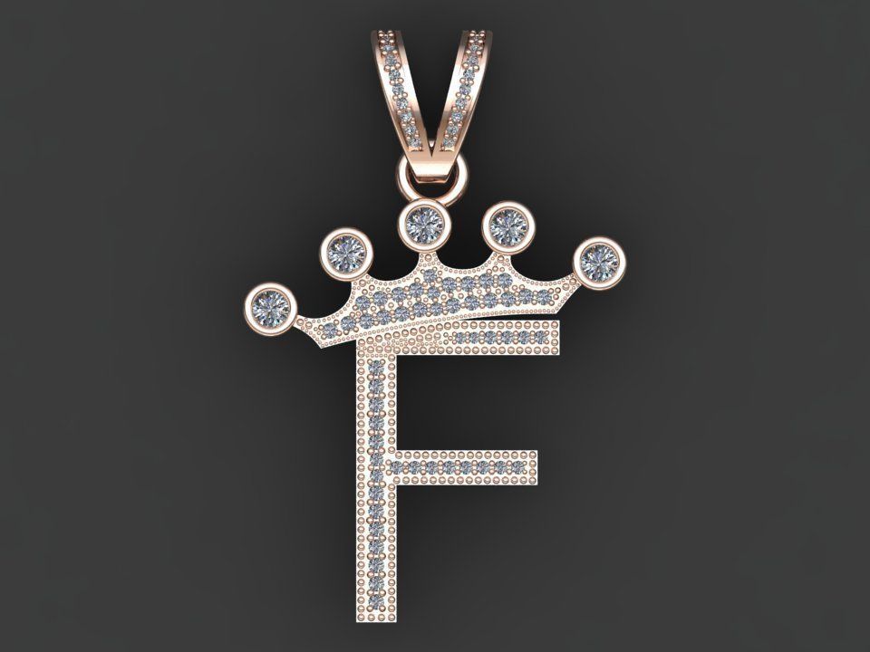 F letter pendant 3D print model_16