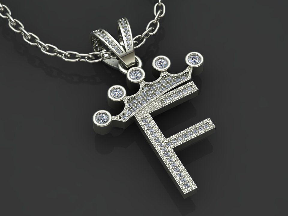 F letter pendant 3D print model_2