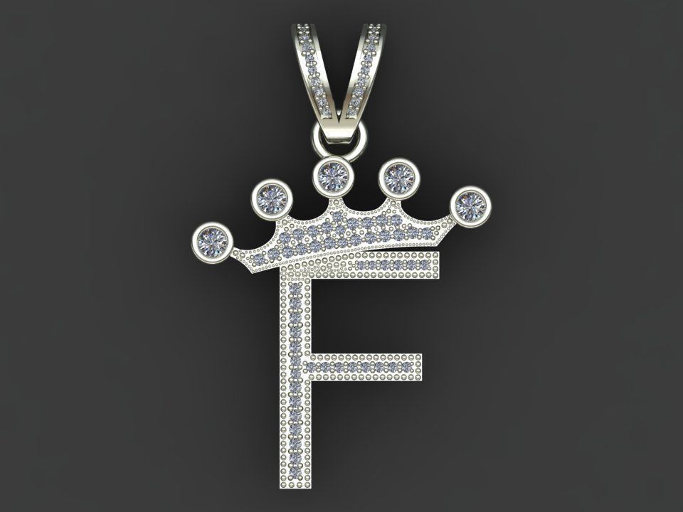 F letter pendant 3D print model_15