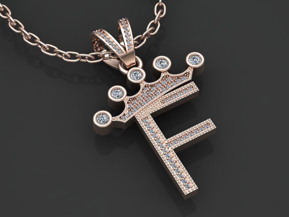 F letter pendant 3D print model_3