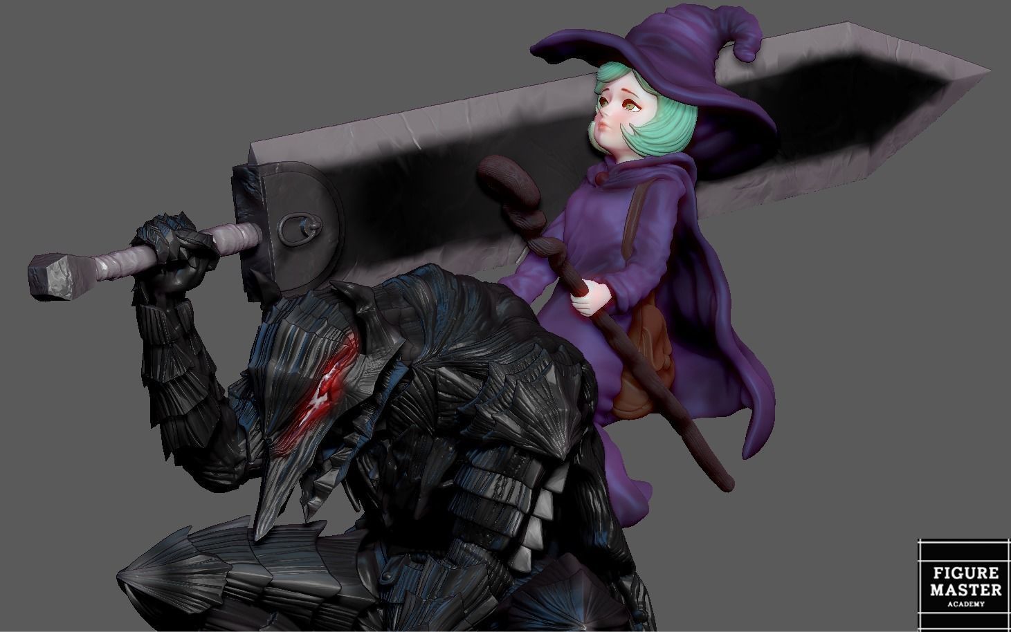 BERSERK GUTS ON EDGE WITH SCIERKE ANIME SWORD CHARACTER 3D print model_1