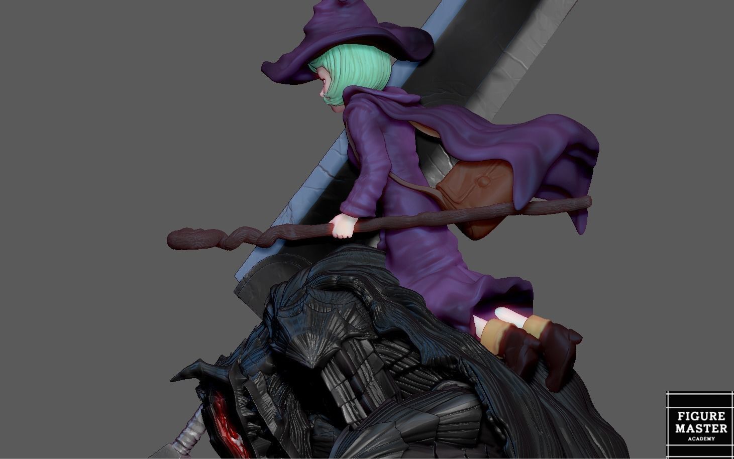 BERSERK GUTS ON EDGE WITH SCIERKE ANIME SWORD CHARACTER 3D print model_2