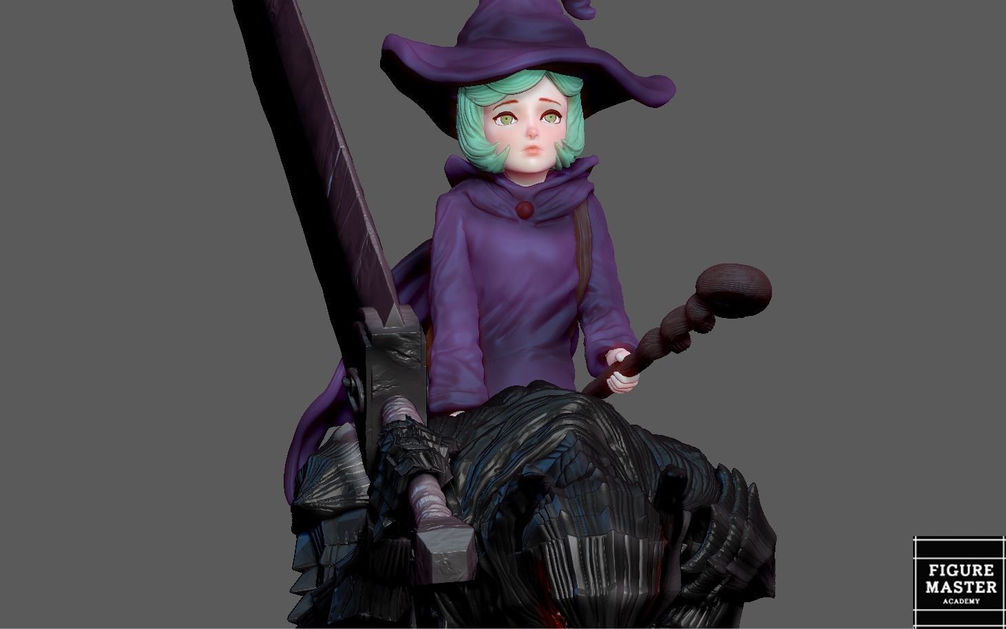 BERSERK GUTS ON EDGE WITH SCIERKE ANIME SWORD CHARACTER 3D print model_10