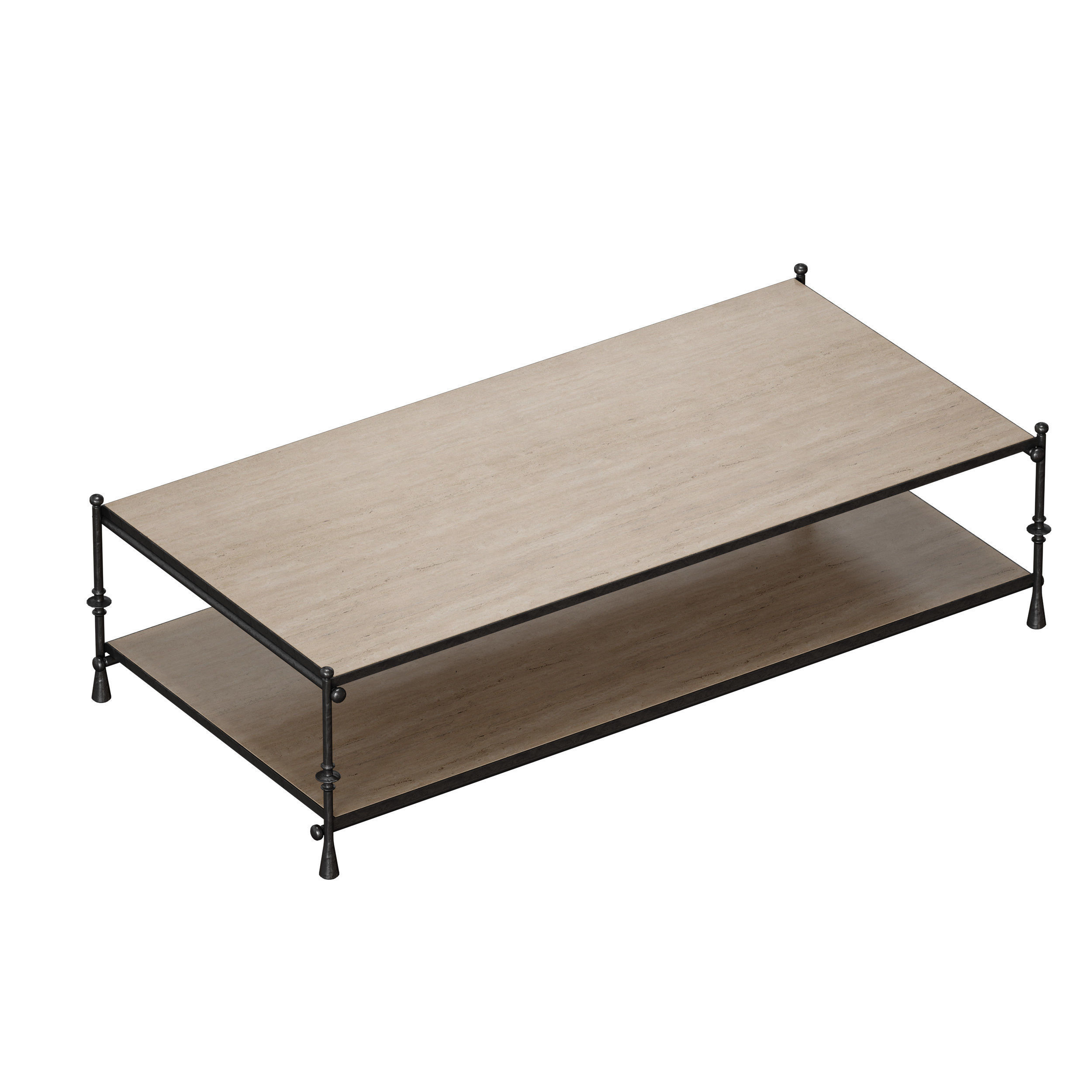 Estate Travertine and Metal Rectangular Coffee Table 3D model_3