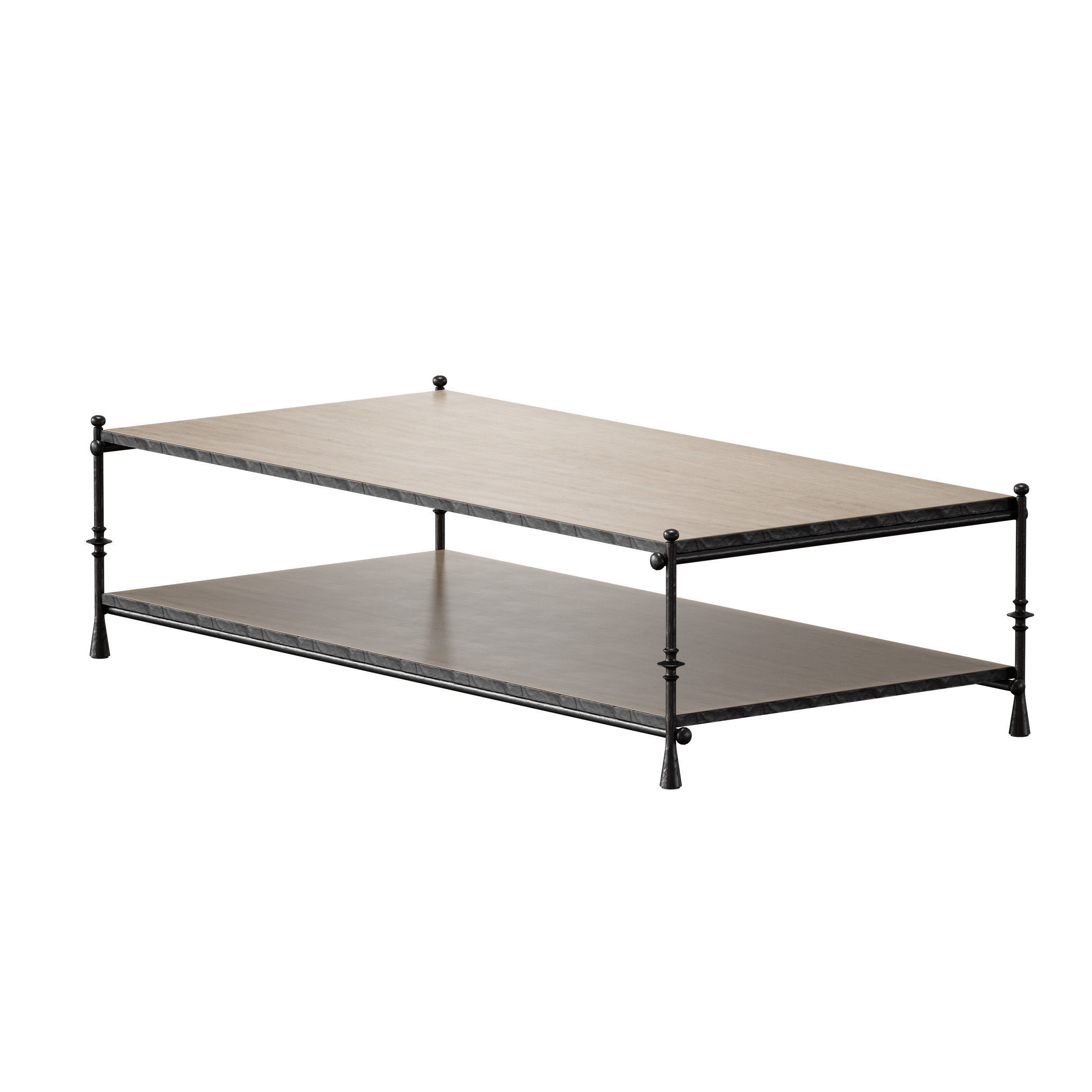 Estate Travertine and Metal Rectangular Coffee Table 3D model_8