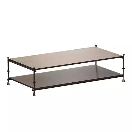 Estate Travertine and Metal Rectangular Coffee Table