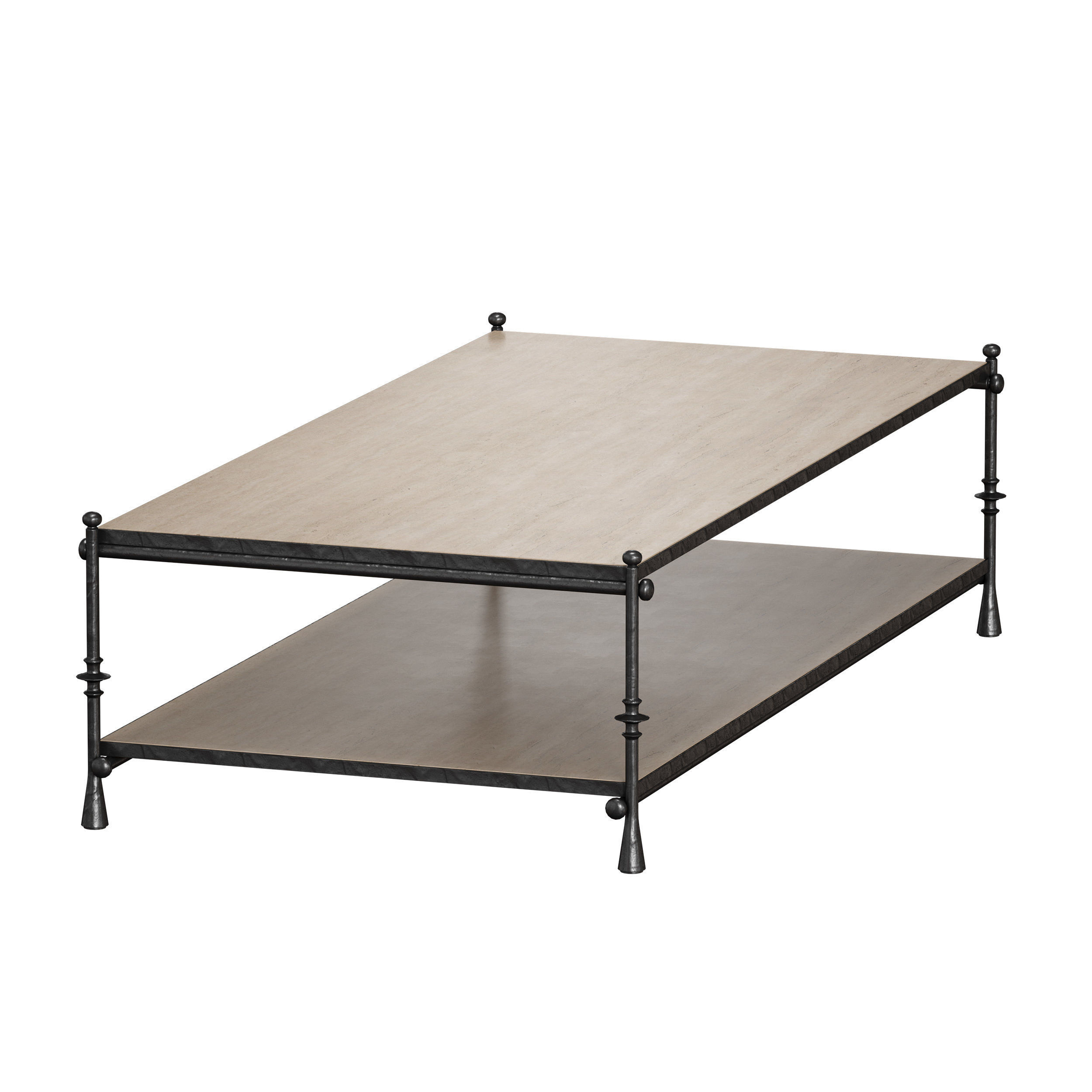 Estate Travertine and Metal Rectangular Coffee Table 3D model_4