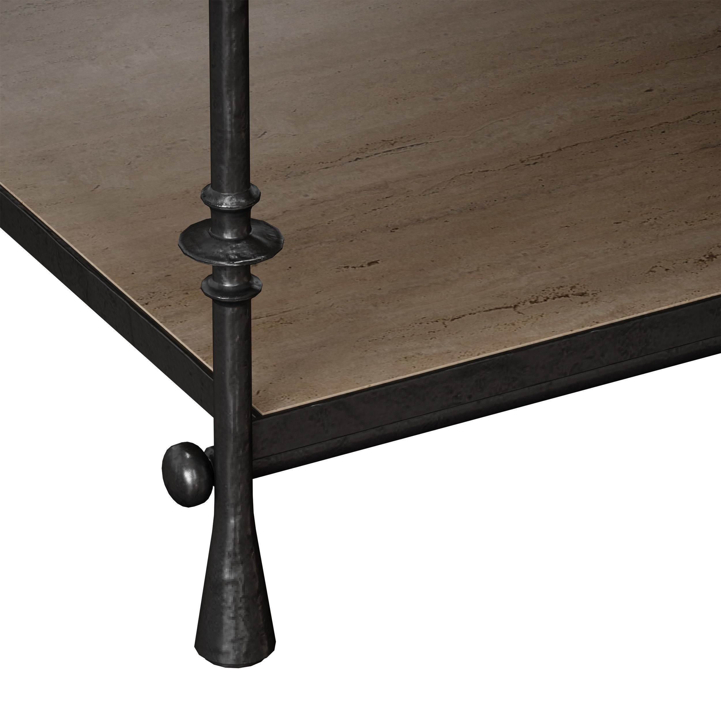 Estate Travertine and Metal Rectangular Coffee Table 3D model_13