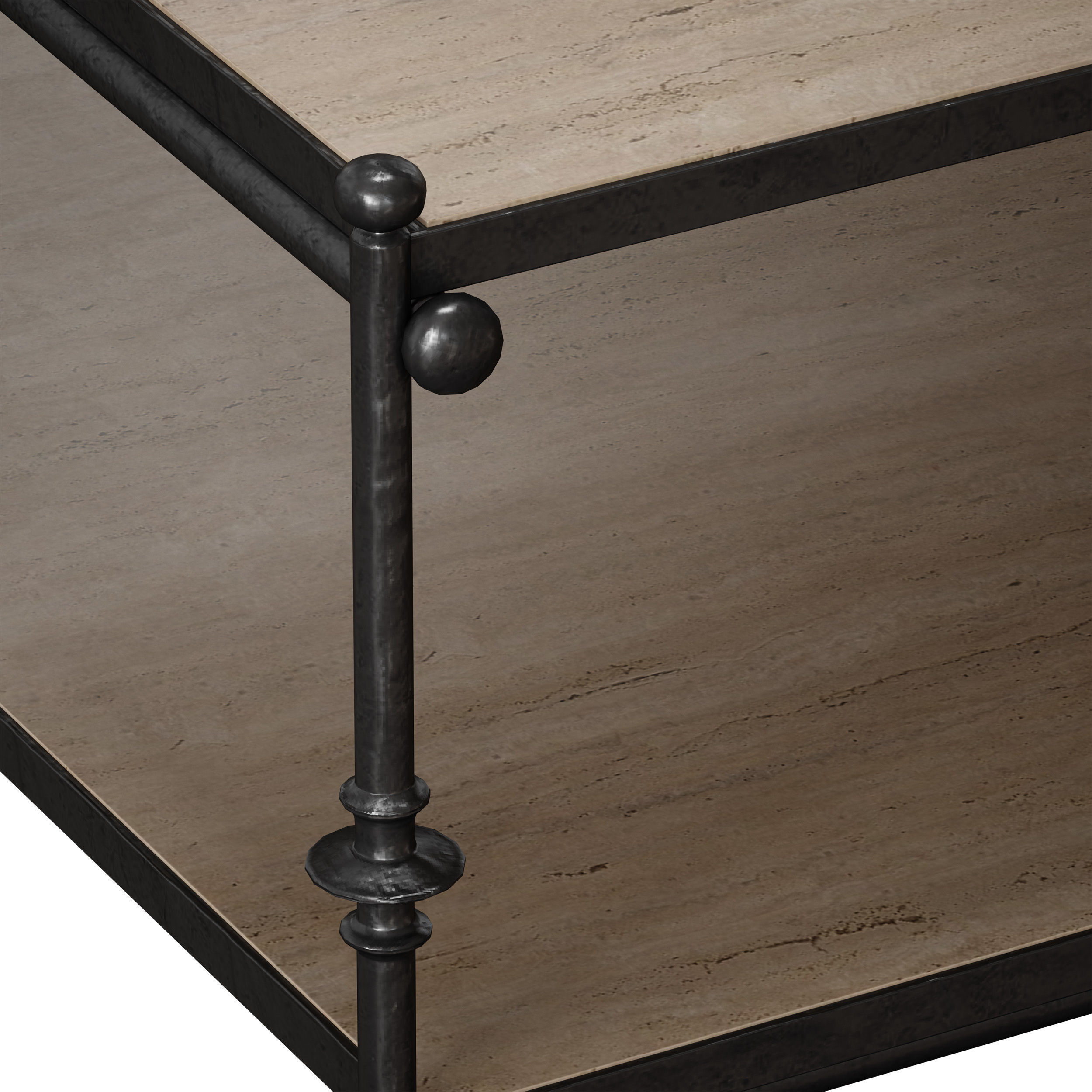 Estate Travertine and Metal Rectangular Coffee Table 3D model_12