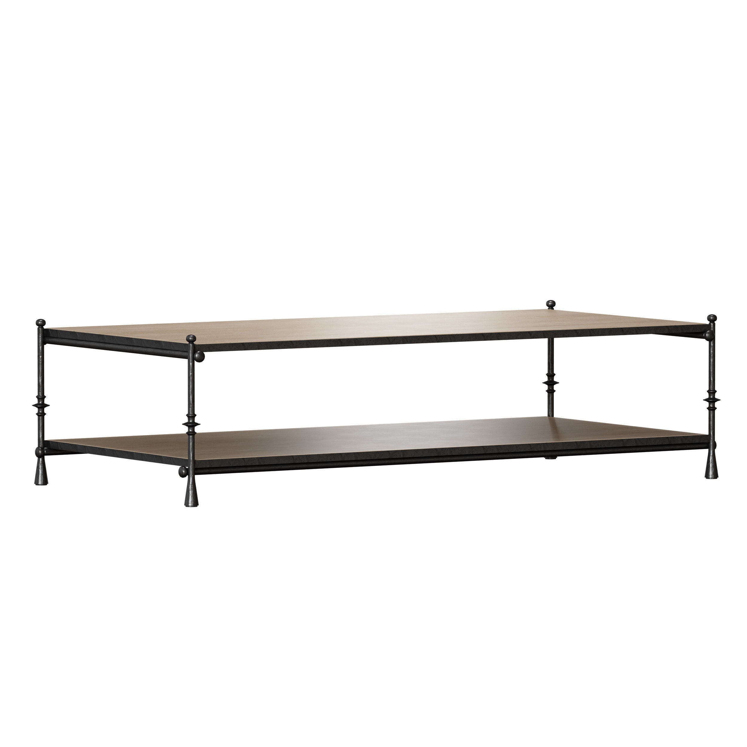 Estate Travertine and Metal Rectangular Coffee Table 3D model_1