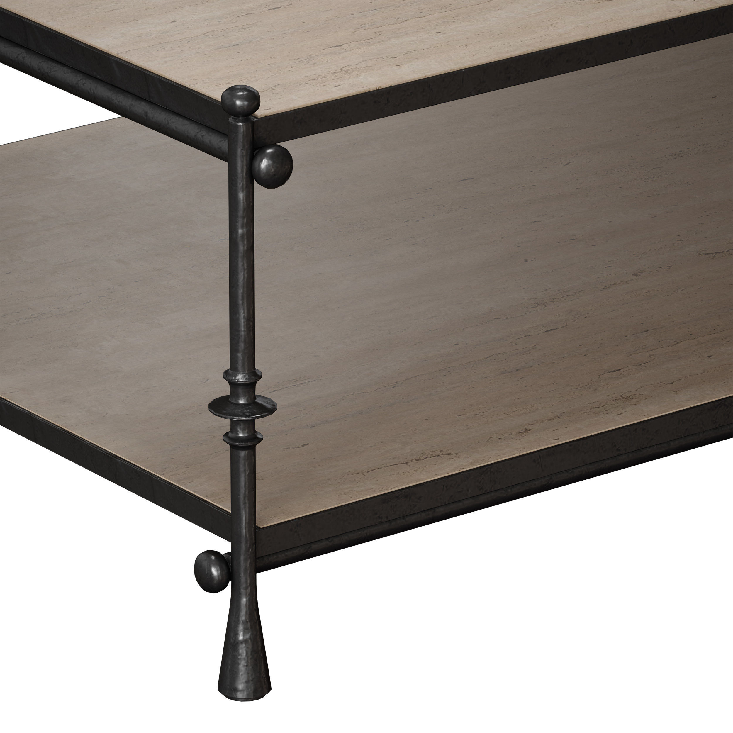 Estate Travertine and Metal Rectangular Coffee Table 3D model_10