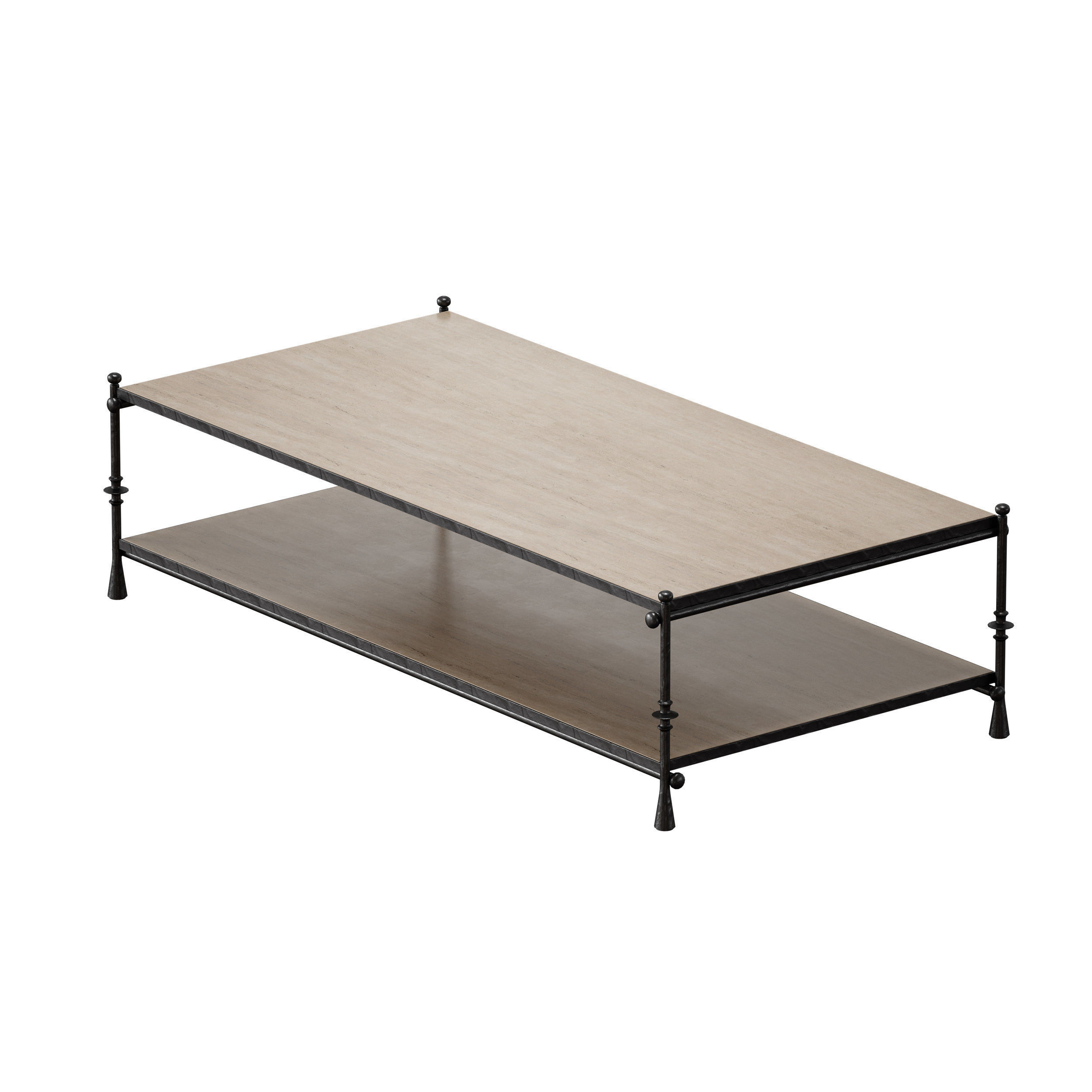 Estate Travertine and Metal Rectangular Coffee Table 3D model_9