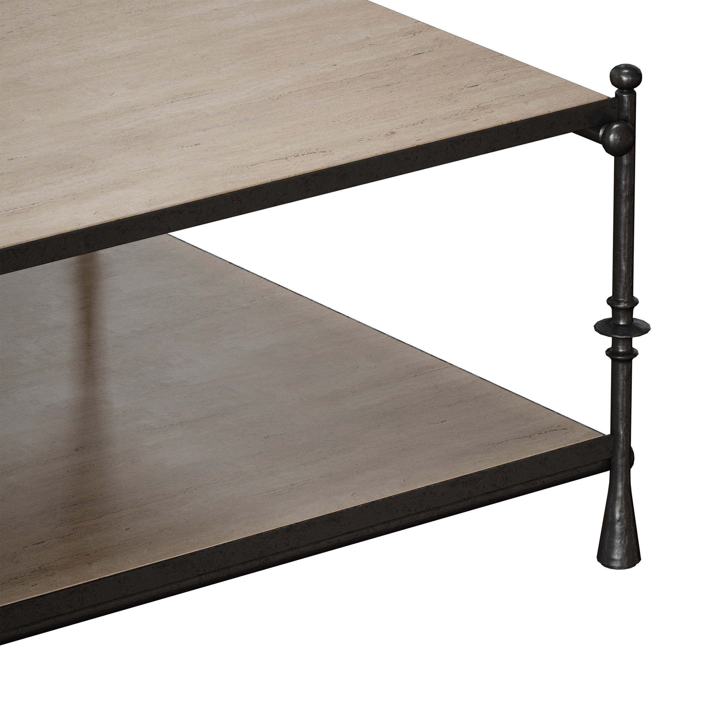 Estate Travertine and Metal Rectangular Coffee Table 3D model_11