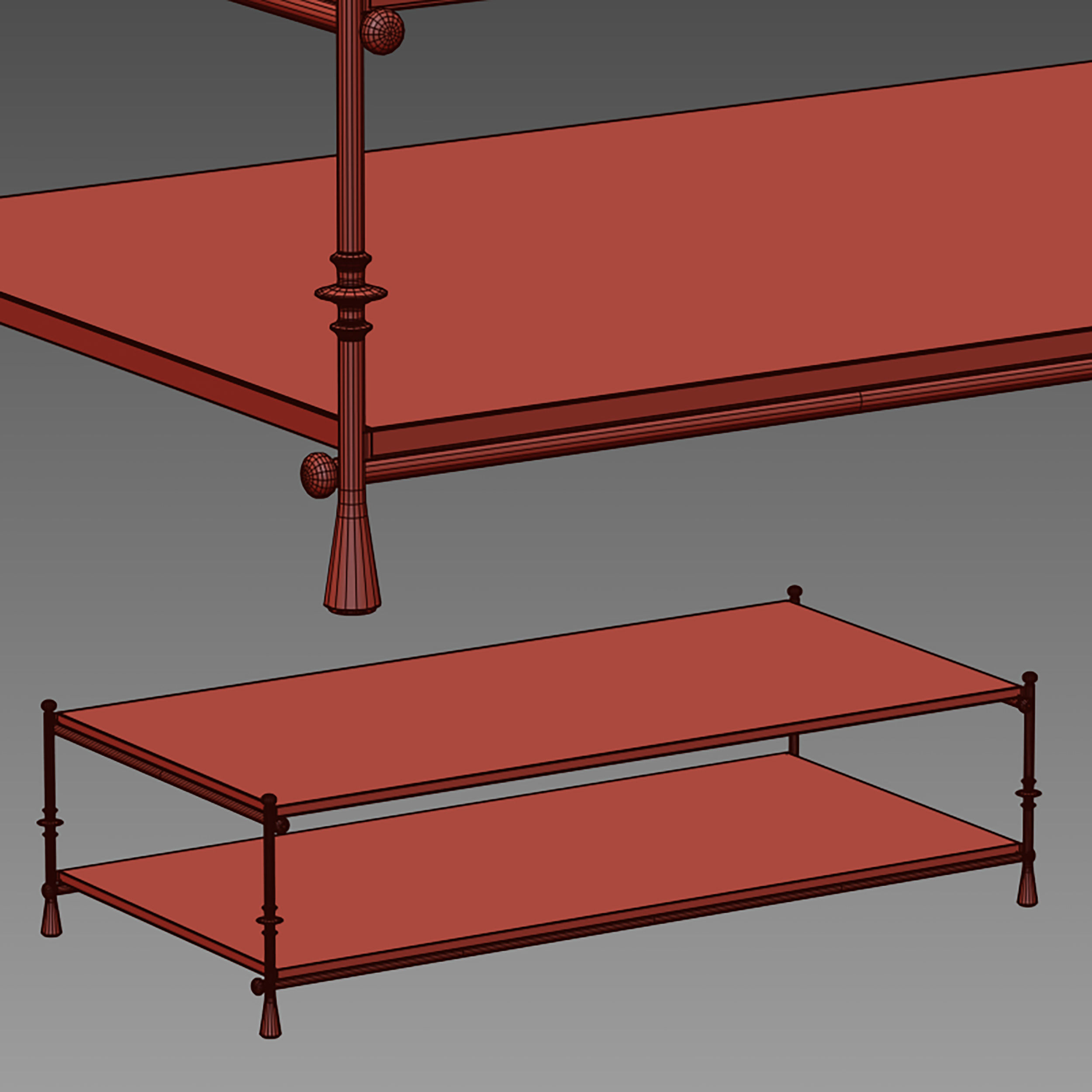 Estate Travertine and Metal Rectangular Coffee Table 3D model_14