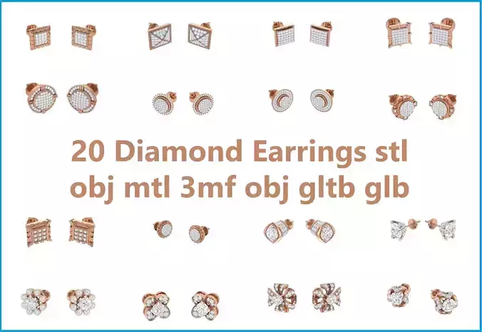 20 Diamond Earrings stl obj mtl 3mf obj gltb glb 