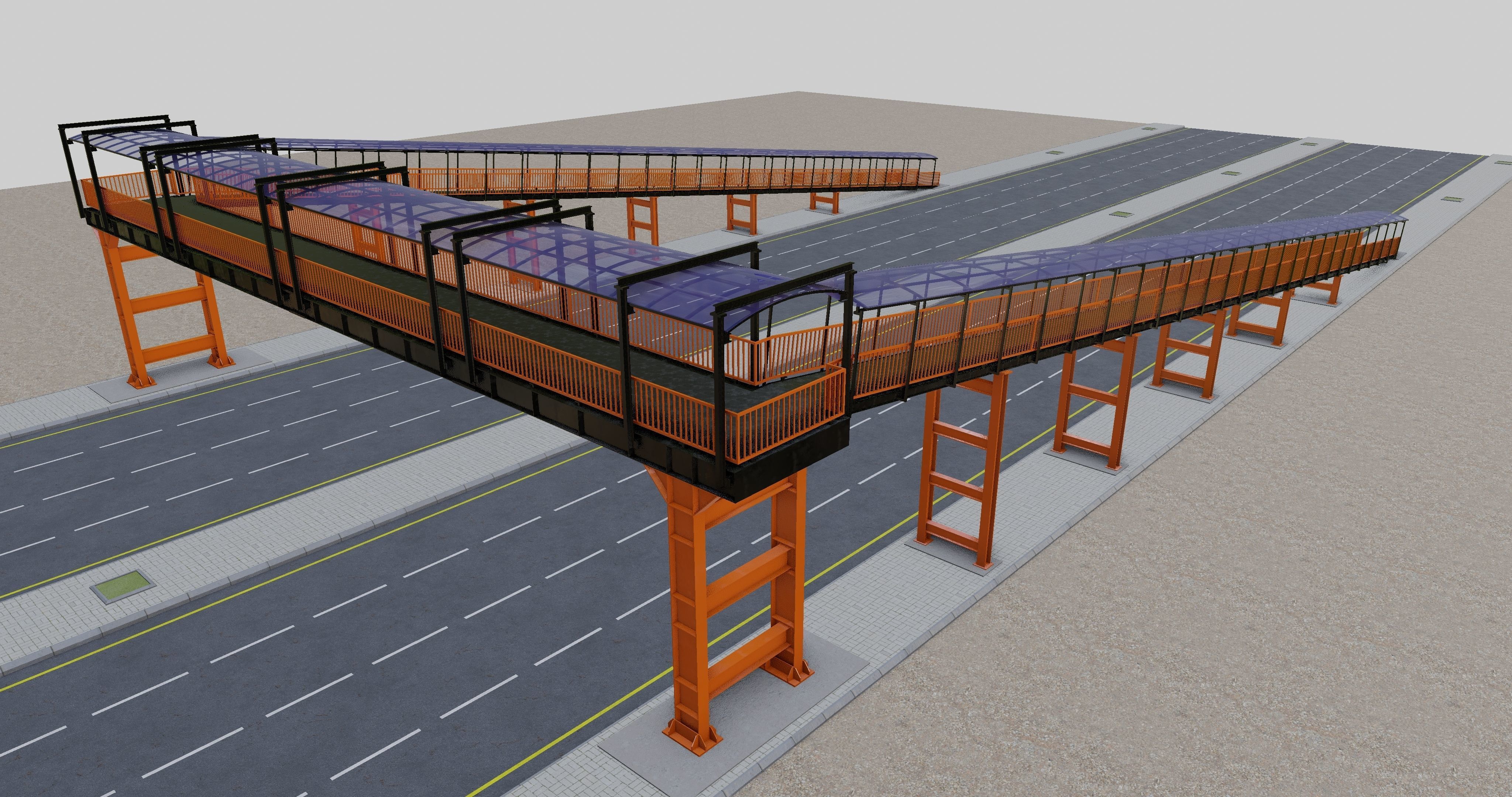 Steel Pedestrian Bridge Type-33 3D model_8