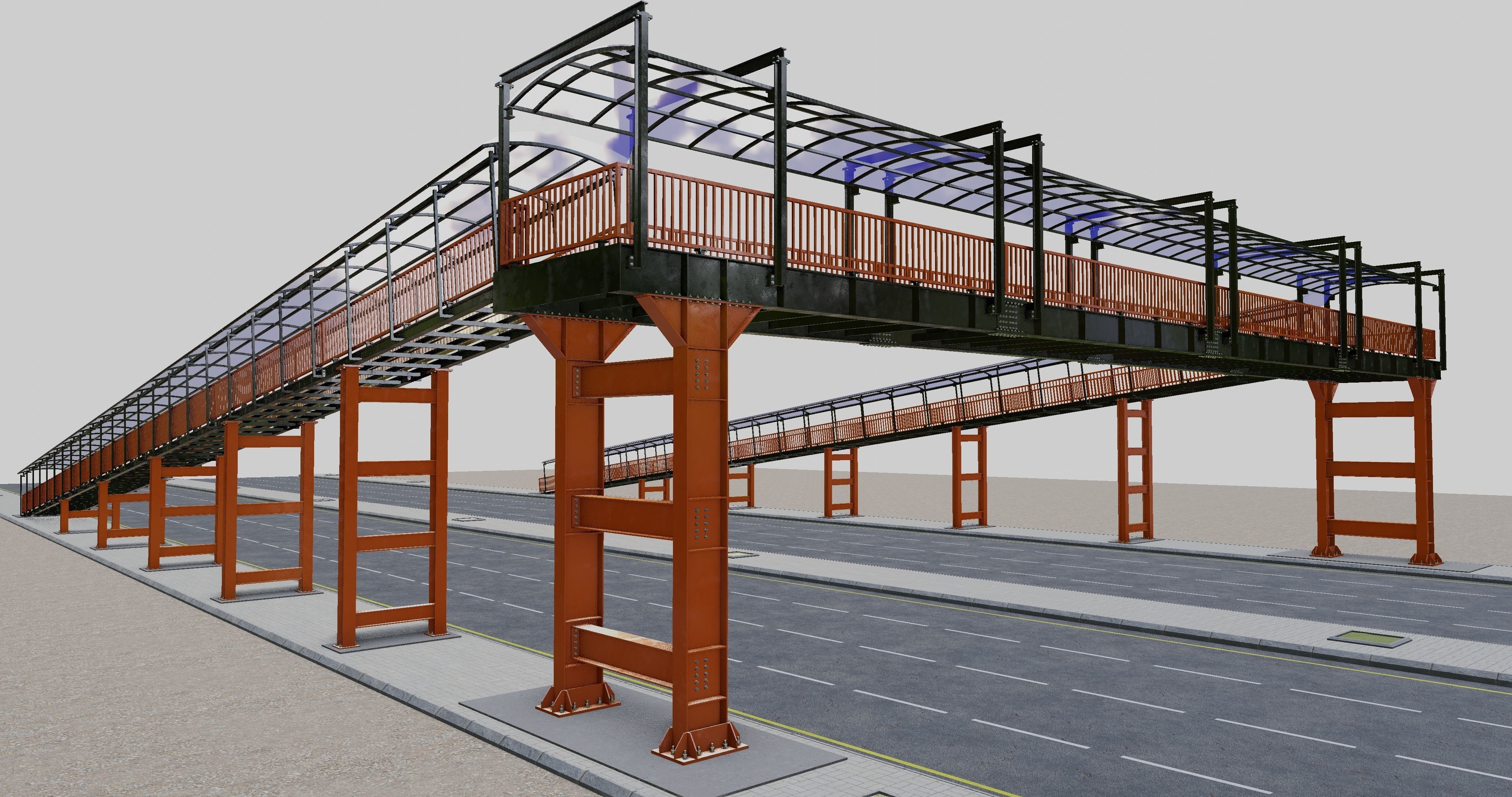 Steel Pedestrian Bridge Type-33 3D model_14