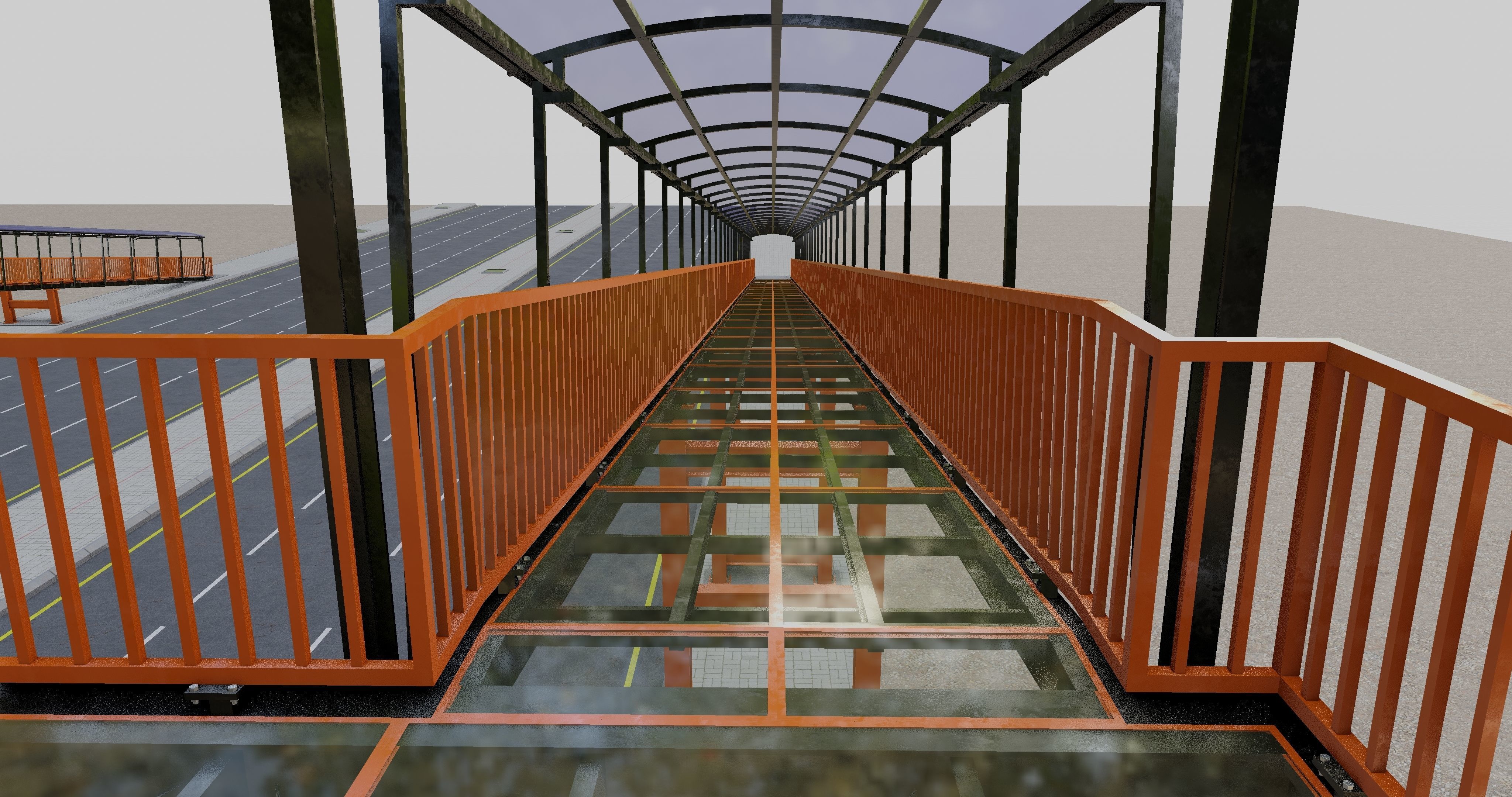 Steel Pedestrian Bridge Type-33 3D model_6