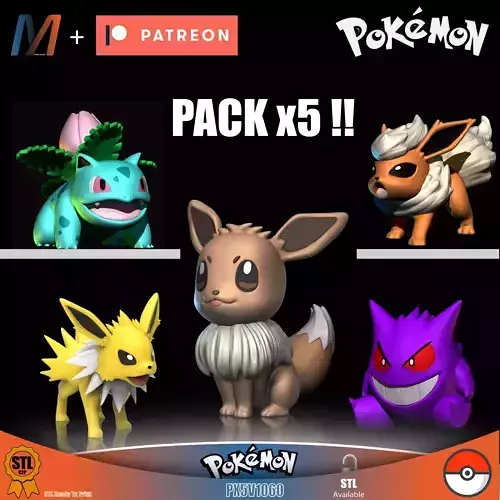 PX5V1060 - POKEMON EVEE - FLAREON - IVYSAUR -JOLTEON y GENGAR 3D print model