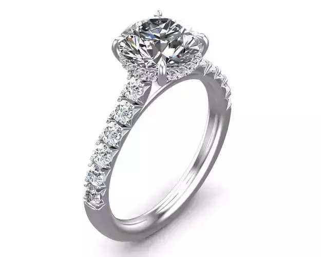 Round Cut French Pave Engagement Diamond Ring