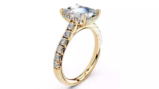 Emerald Cut French Pave Engagement Diamond Ring 3D print model