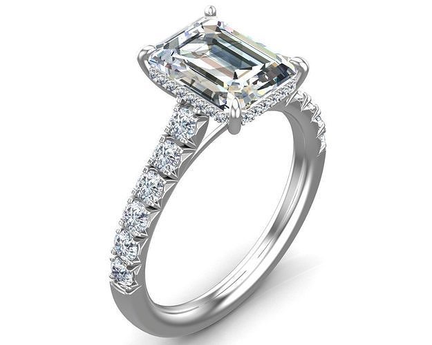 Emerald Cut French Pave Engagement Diamond Ring 3D print model