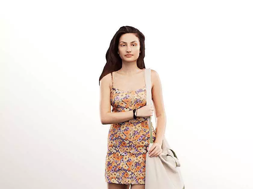 Camila 13031 - Walking Young Woman In Summer Dress Low-poly 3D model_0