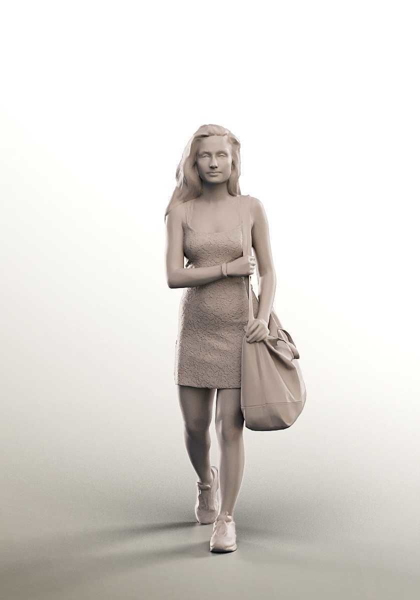 Camila 13031 - Walking Young Woman In Summer Dress Low-poly 3D model_3