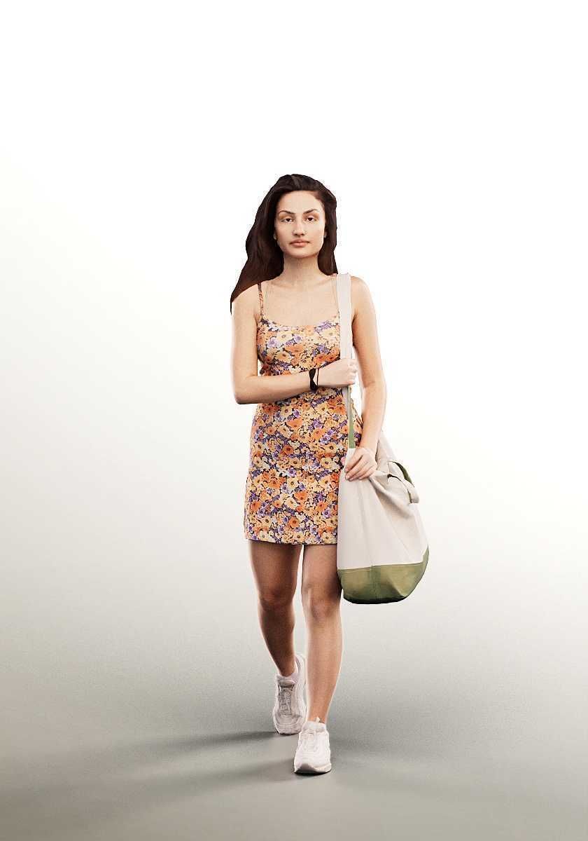 Camila 13031 - Walking Young Woman In Summer Dress Low-poly 3D model_1