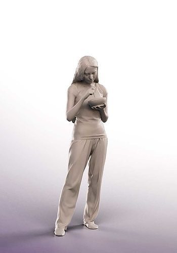 Yade 12941 - Standing Young Woman Eating In Pjyama Low-poly 3D model 5