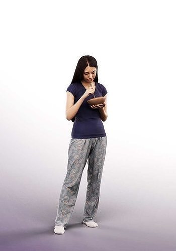 Yade 12941 - Standing Young Woman Eating In Pjyama Low-poly 3D model 3