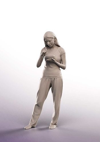 Yade 12941 - Standing Young Woman Eating In Pjyama Low-poly 3D model 4
