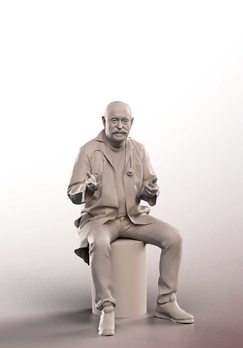 Eddie 12910 - Sitting Older Doctor Talking Low-poly 3D model_3