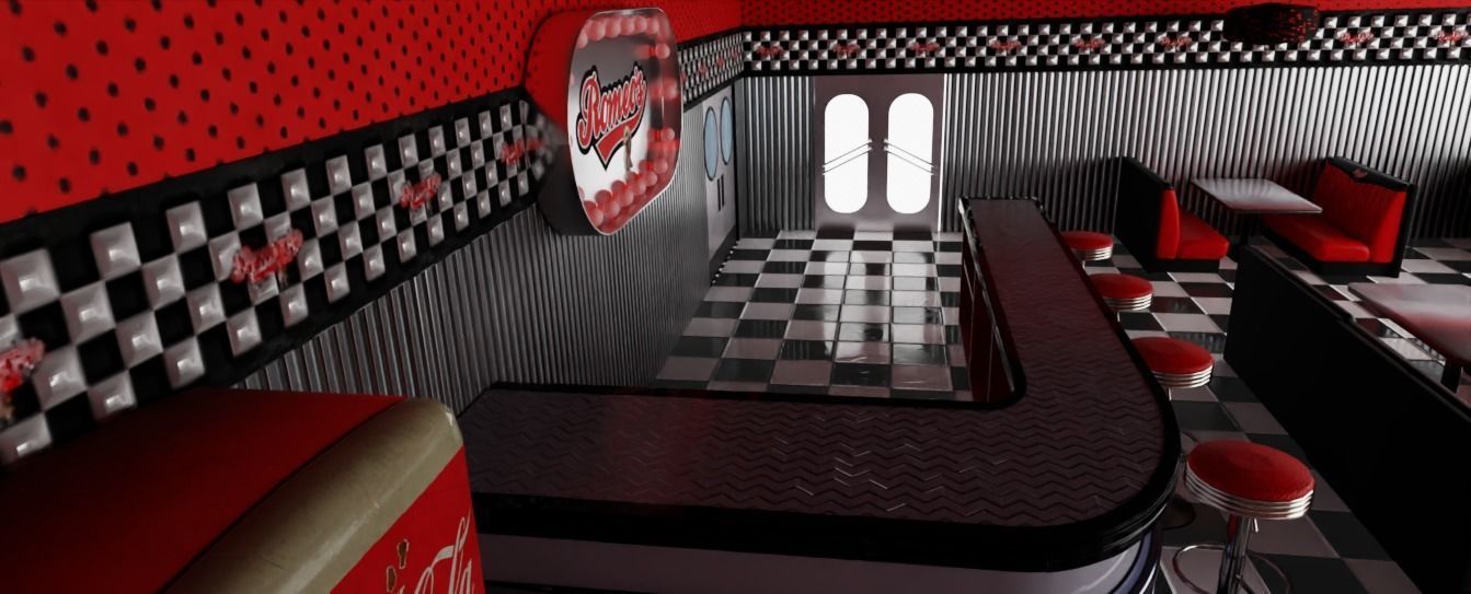 American 80s Diner Interior Free 3D model_4