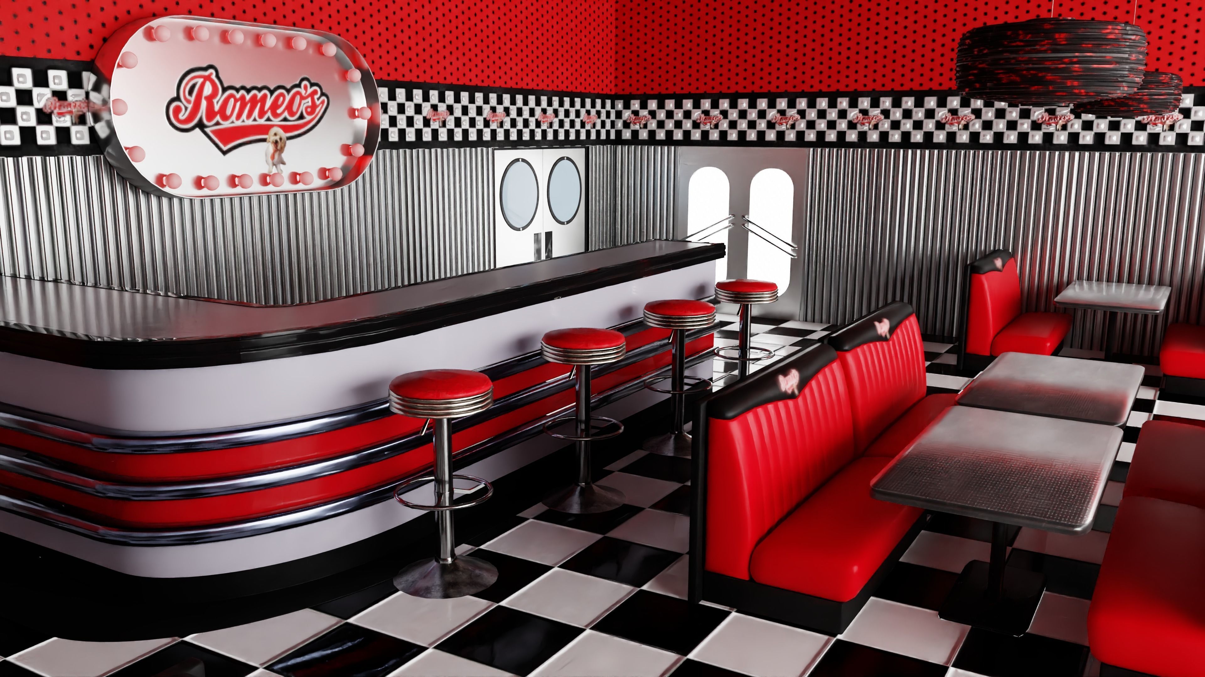 American 80s Diner Interior Free 3D model_2