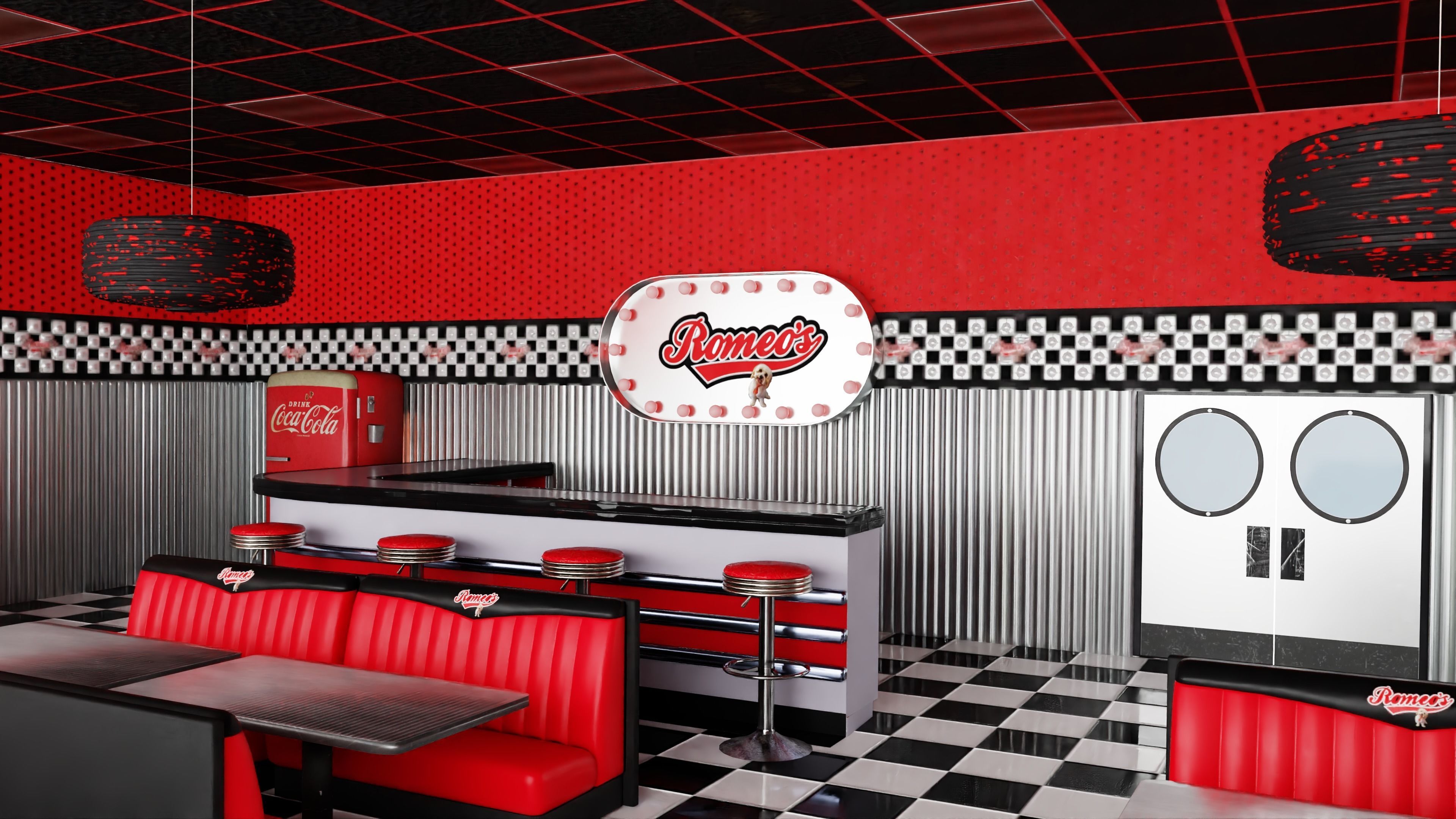 American 80s Diner Interior Free 3D model_3