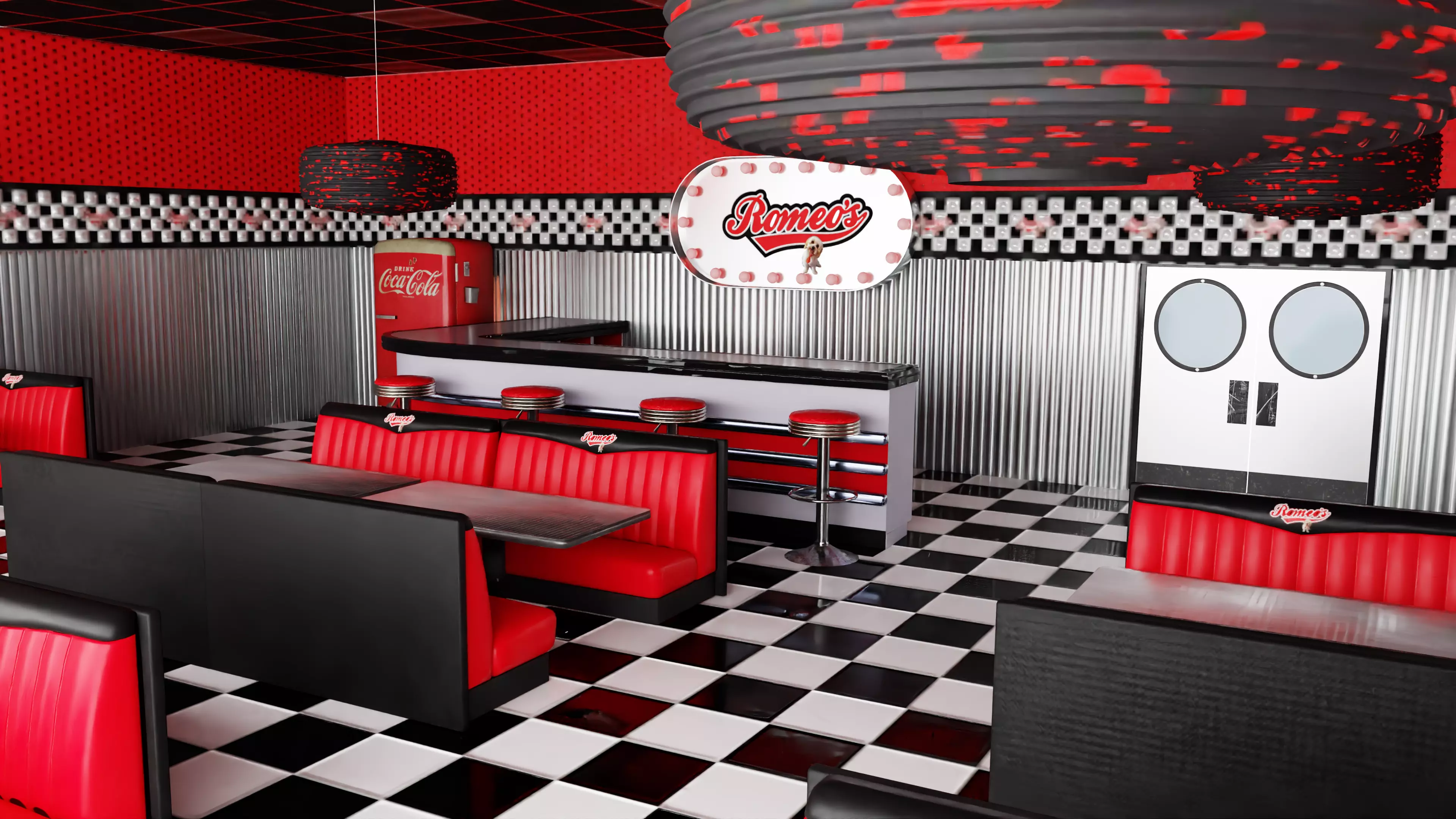 American 80s Diner Interior Free 3D model_0