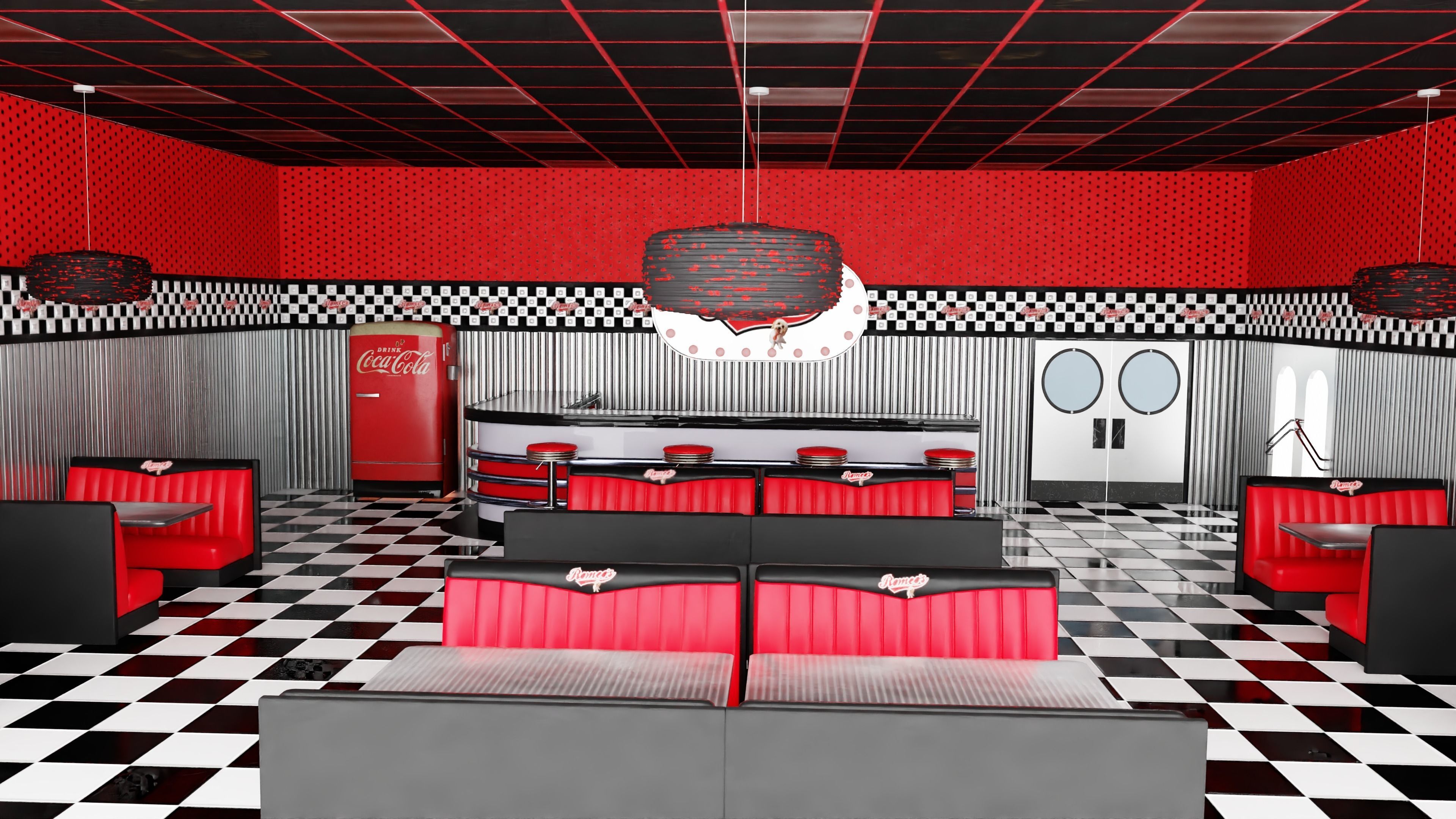 American 80s Diner Interior Free 3D model_1