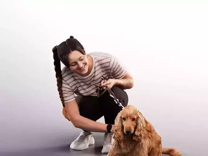 Maria 12908 - Young Woman With Dog Low-poly 3D model