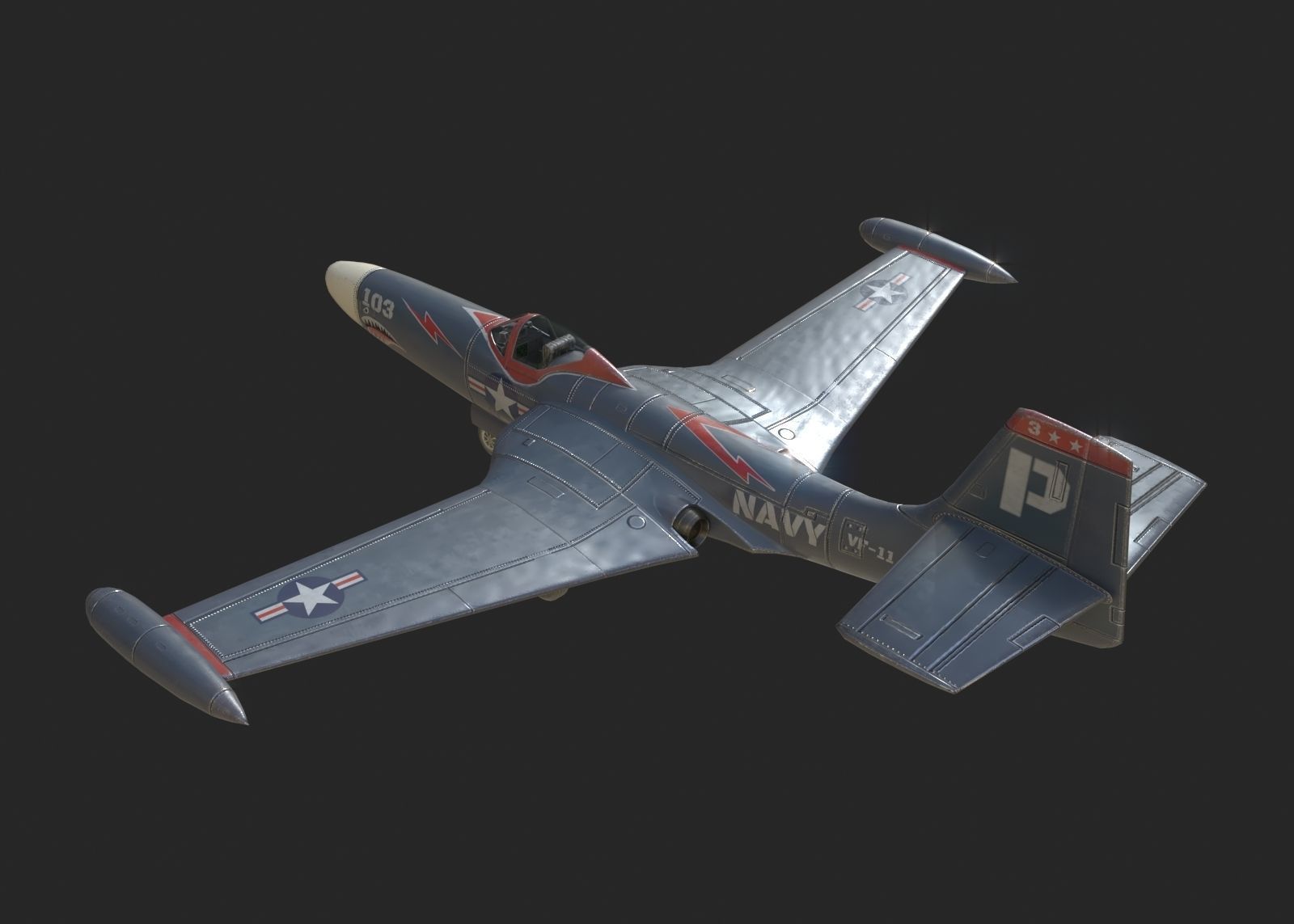 US Navy F2H Banshee fighter Korean War Low-poly 3D model_2