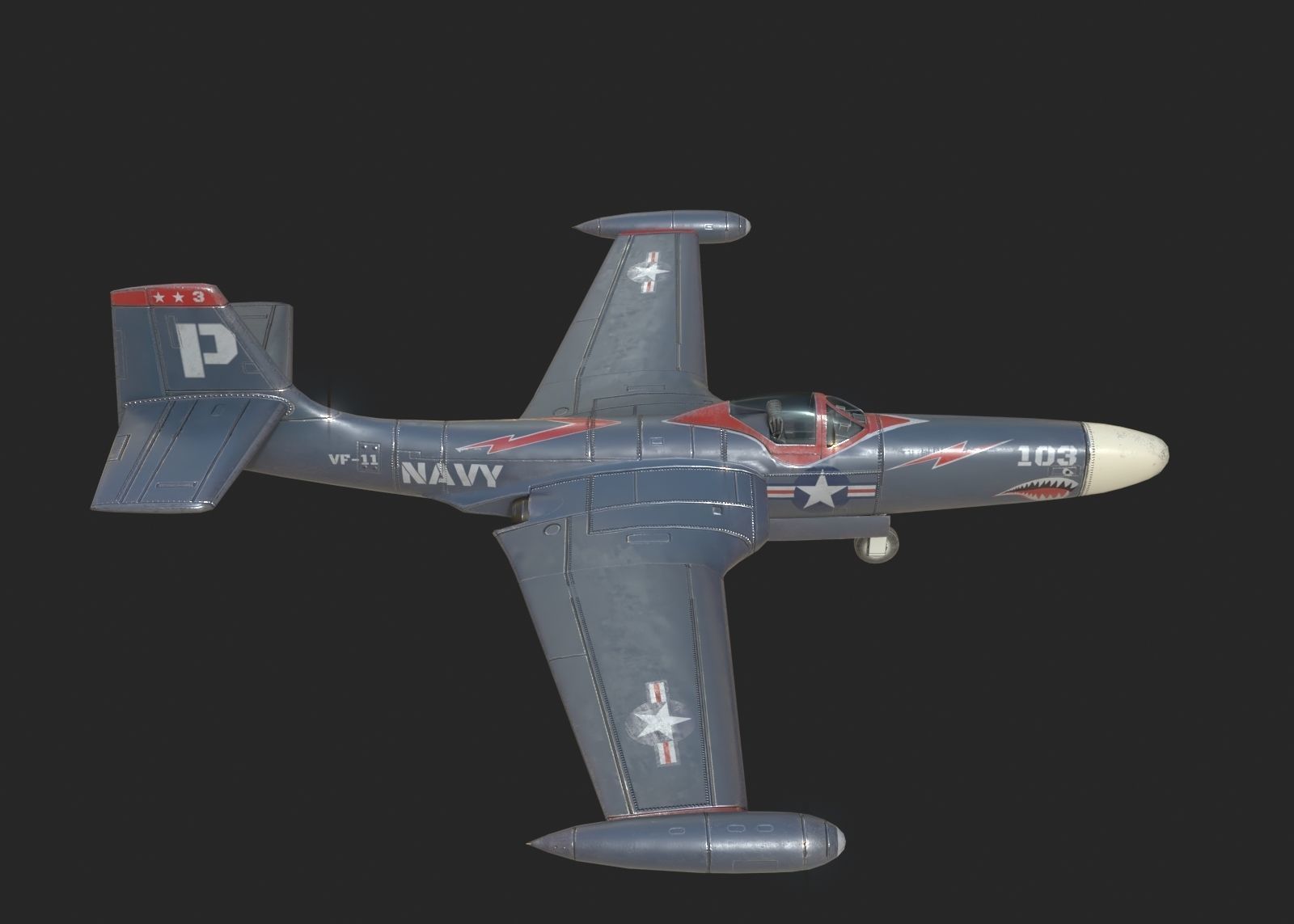 US Navy F2H Banshee fighter Korean War Low-poly 3D model_6